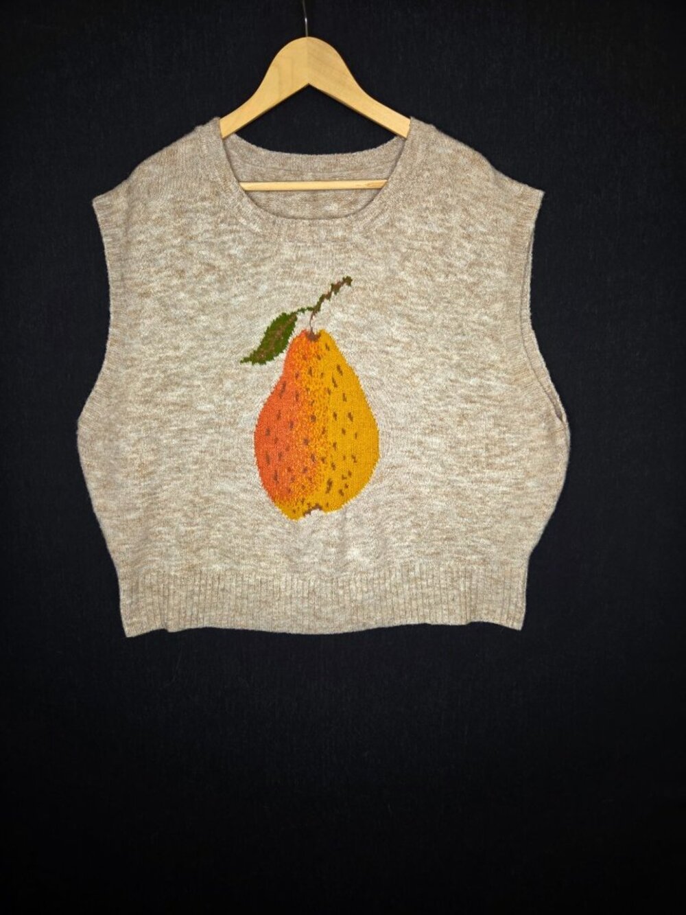 💙 Cider Beige Pear Graphic Knit Sweater Vest Size 3XL Fruit Cottagecore Fall